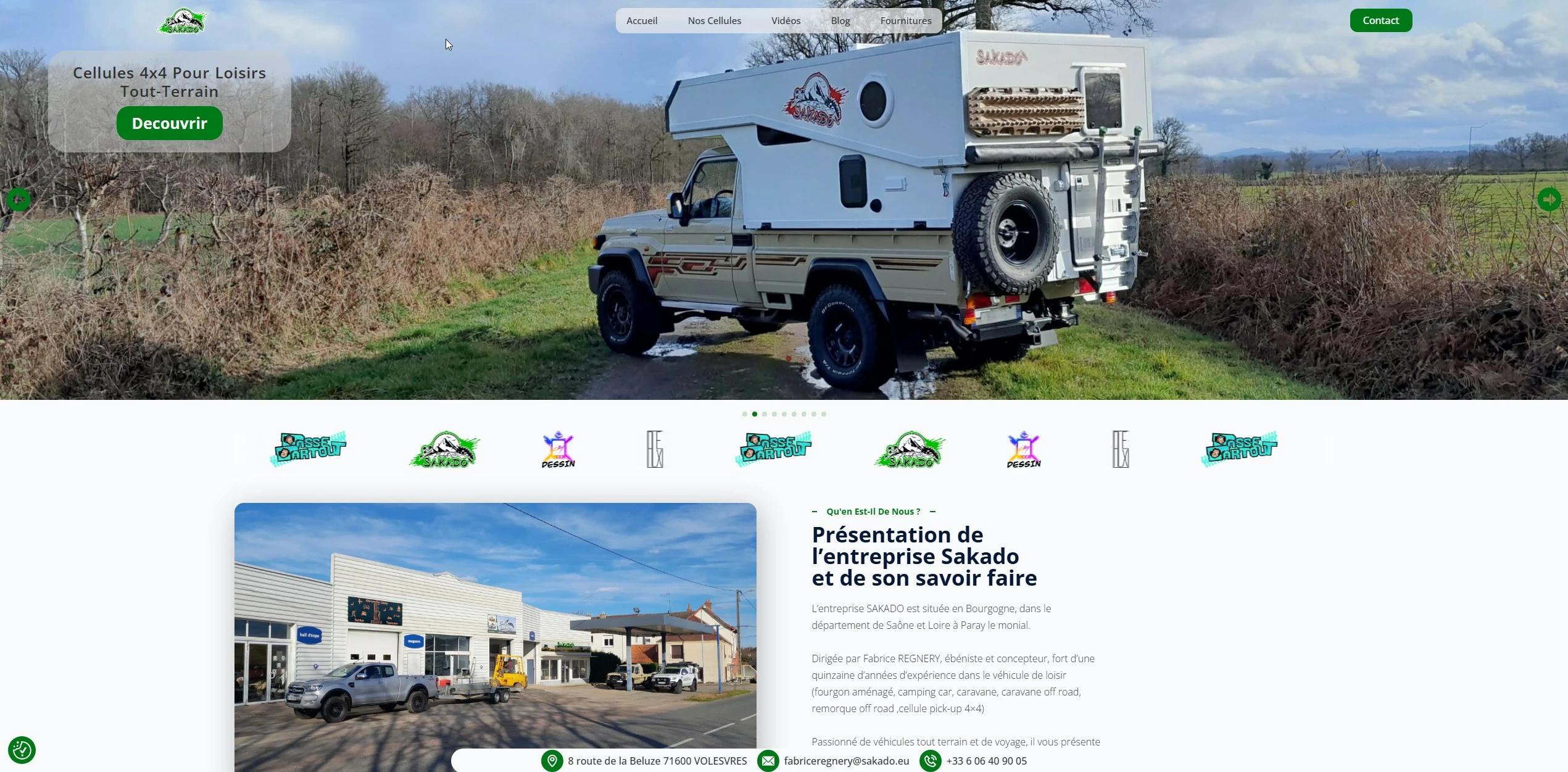 Page d'accueil du site sakado.eu, cellules 4x4 tout-terrain